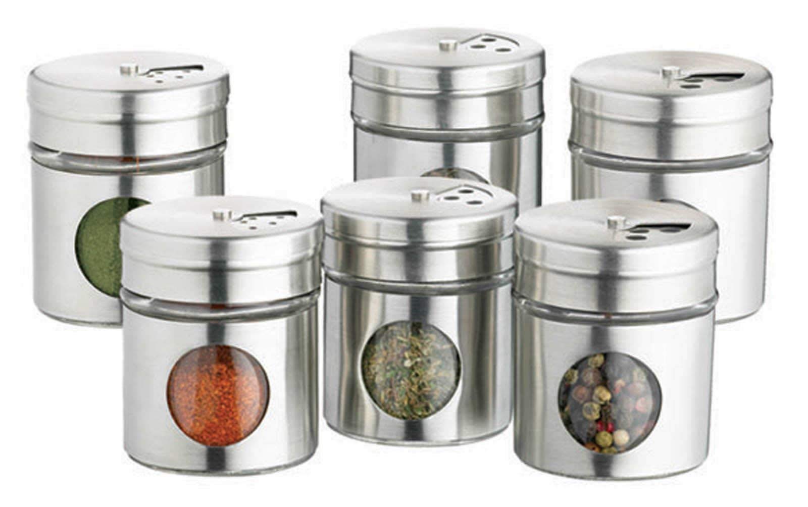 KitchenCraft Home Made Spice Jars/Herb Pots, Stainless Steel, Set of 6, Silver