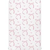 KICPOAY Fitted Crib Sheets Coquette Pink Ribbon Bow Stretchy Portable Playard Sheets for Baby Toddler, Breathable Soft Mini Crib Mattress 39 x 27 in for Boys and Girls