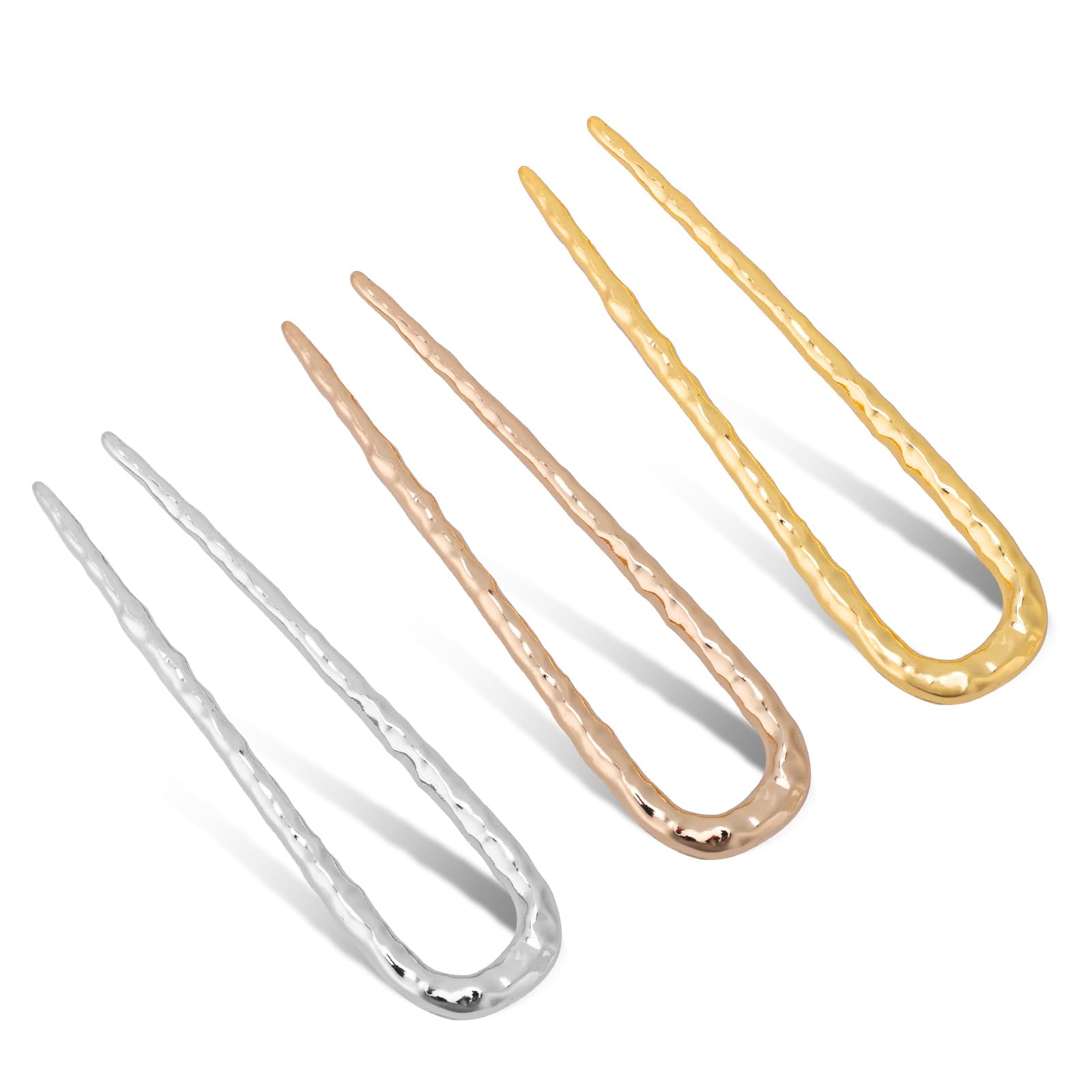 3pcs Metal French Hair Pins, U Shaped Hair Sticks for Thick Long Hair Hairpin Updo Chignon Vintage Clips Twist Hair Bobby Pins Hair Fork for Women Styling Accessories (Gold, Silver, Rose Gold)