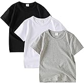 Comche 3 Pack Kids T-Shirt Cotton Short Sleeve Tee Shirts for Unisex Boys and Girls Toddler Summer Crew Neck Tops