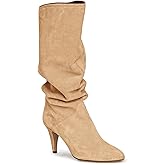 Coutgo Womens Slouchy Knee High Boots Wide Calf Kitten Heel Pointed Toe Pull On Long Boots Winter Shoes