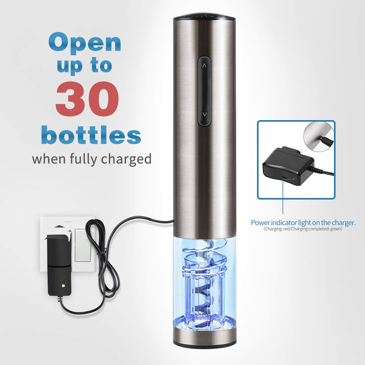 Marchpower Cavatappi Elettrico Ricaricabile USB-C 2 In 1 – Apri Vino In 7 Secondi Con Tagliafoglio Magnetico – 2200mAh Per 120 Aperture, Kit Regalo