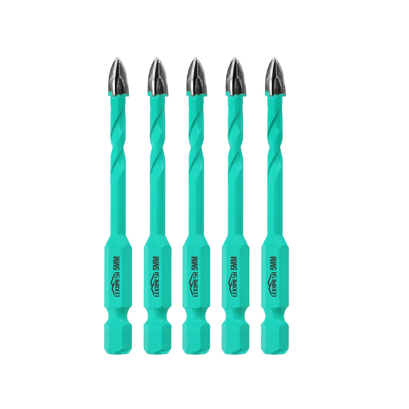 LEKOMESH Masonry Concrete Drill Bits - 5pcs 3/16Inch (5mm) Carbide Drill Bits Tip for Wood, Plastic, Masonry, Ceramic Tile, Concrete, Marble, Quick Change Hex Shank