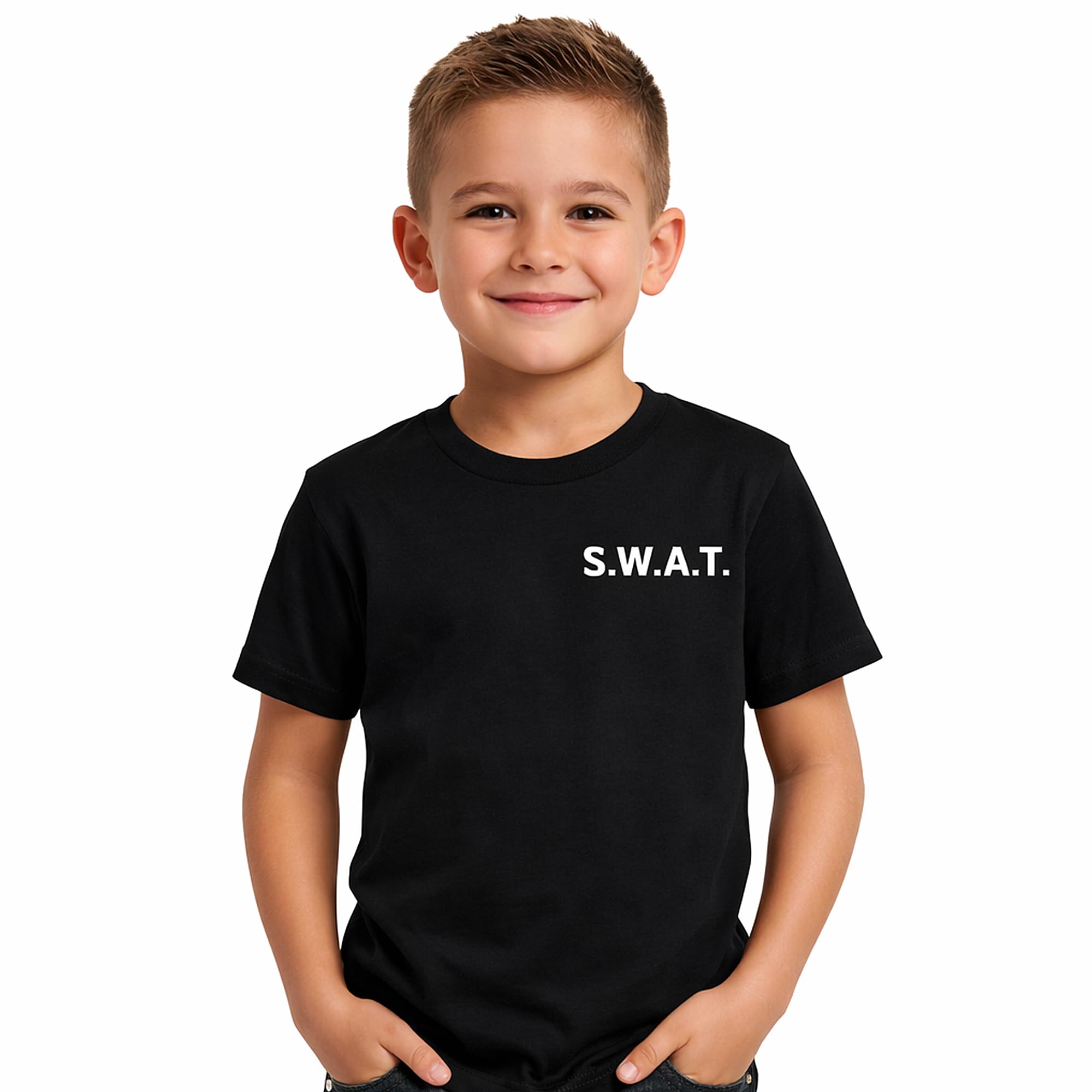 WickedFun® BOYS KIDS SWAT TEAM T-SHIRT FANCY DRESS CHILDREN COSTUME POLICE FBI TACTICAL MILITARY ACCESSORIES (13 Years) (T-SHIRT ONLY) — image 1