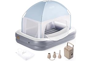 OGERY Inflatable Toddler Travel Bed with Cordless Rechargeable and Detachable Air Pump and Tent, Portable Kids Air Mattress with 4 Sides Safety Bumpers Ideal for Home, Grandma's, Camping, Traveling