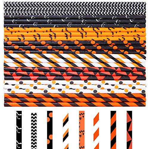 Cooraby 200 Pieces Halloween Paper Straws Pumpkin Bat Spider 