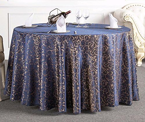 Uforme Modern Design Jacquard Table Cloth Leaves Pattern 60 Inch Round Table Cover Polyester Durable for Lavish Celeberation, Navy Blue