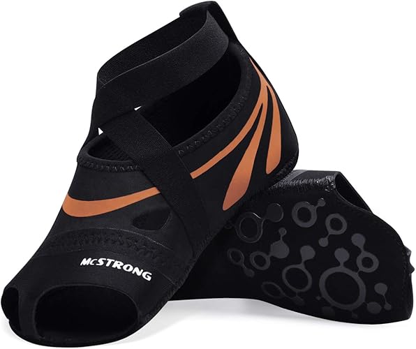 Non Slip Yoga Shoes For Women Toeless Anti Skid Pilates Barre Ballet Bikram Workout Shoes With Grips Orange Size 7 5 8 5 Amazon Co Uk Shoes Bags