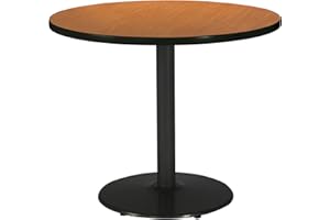 KFI Seating Round Black Base Pedestal Table with Top, Medium Oak, 42", (T42RD-B1922-BK-MO)