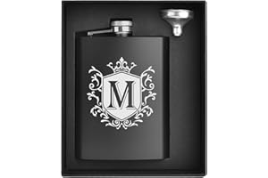 Ugiftcorner Hip Flask for Men Engraved Drinking Whiskey Flasks for Liquor 8 OZ Stainless Steel Black Initial Monogrammed Gift