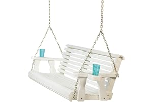 Amish Casual 4 Foot Roll Back Porch Swing with Cup Holders in Semi-Solid White Stain - Amish Made in The USA from Treated Pine Heavy Duty 700 Lb. Weight Capacity