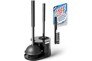 FORASTO 2 in 1 Toilet Plunger and Brush Set, Toilet Bowl Cleaning Combo, Groove Gap Brush, Black