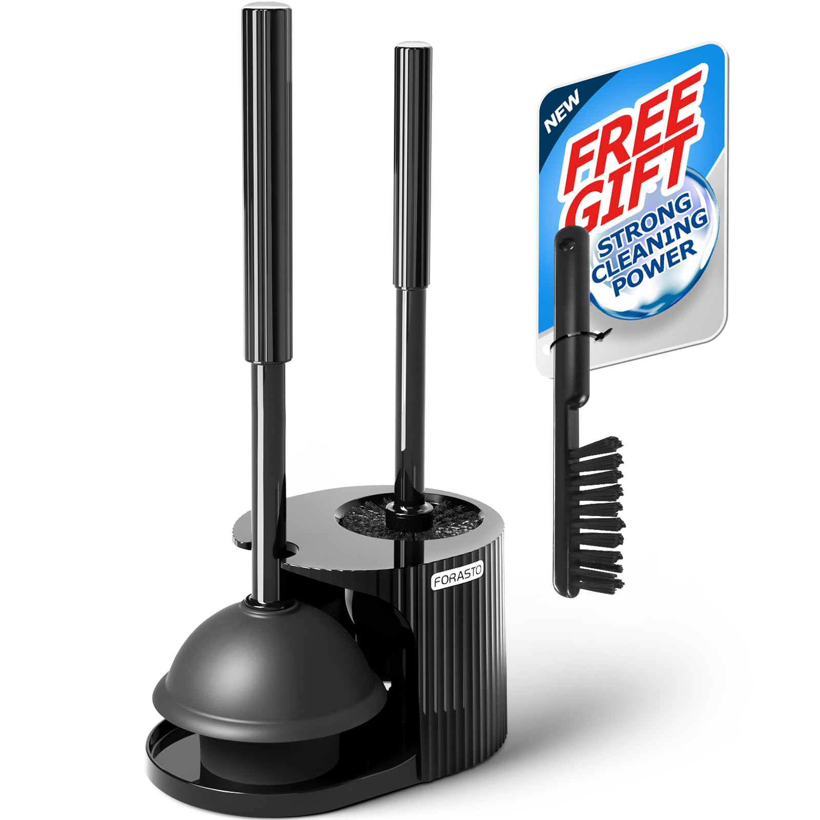 FORASTO 3in1 Toilet Plunger and Brush Set - Home Bathroom Cleaning Tools