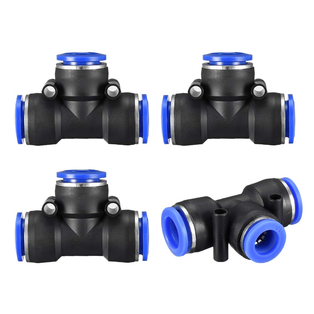 sourcing map Plastic Tee Push to Connect Tube Fittings 15/32" -25/64" Od Push Lock Blue(12-10mm) 4pcs