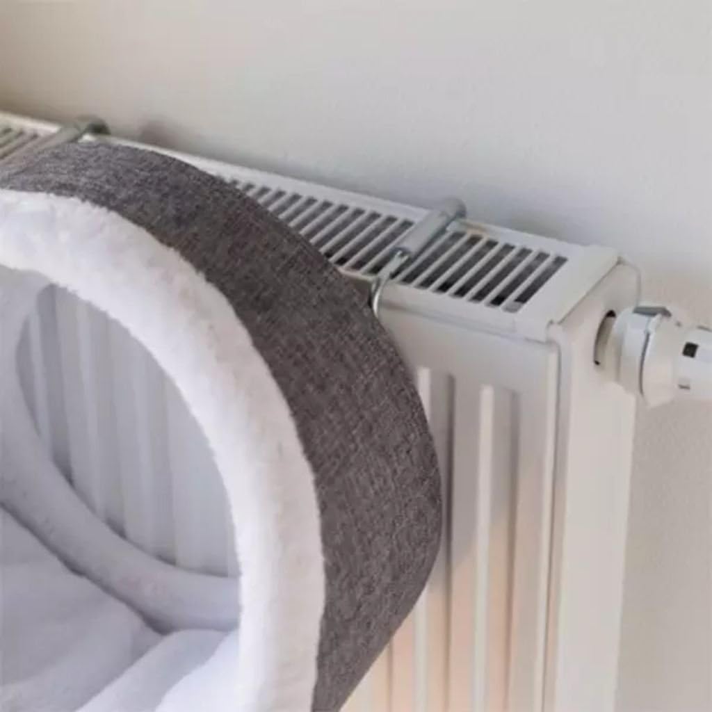 TRIXIE Cat Cave for Radiators in White/Grey, Cosy Cat Bed with Reversible Cushion & Adjustable Bracket, ø 38 × 34 cm - Image 4