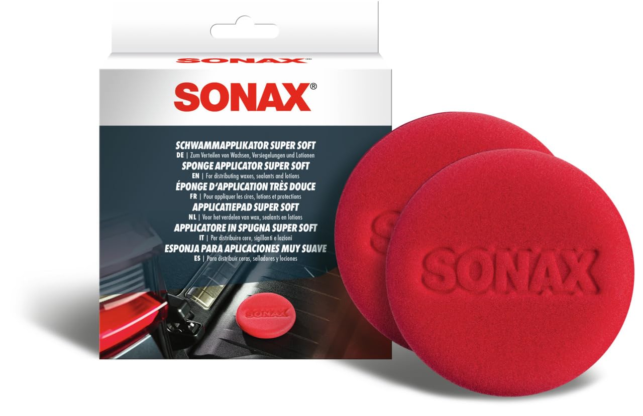 SONAX SPONGE APPLICATOR - SUPER SOFT (2-Pieces) - gently applies and distributes waxes, sealants and lotions on surfaces, Machine washable | Item No. 04171410