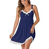 LYANER Women's Sexy Nightgown V Neck Spaghetti Straps Sleepwear Lace Chemise Full Slip Babydoll Lingerie Nightdress