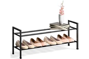 Bumusty 2-Tier Expandable Shoe Rack for Closet, 18“-33” Adjustable Shoe Rack for Small Space, Small Shoe Organizer for Front 