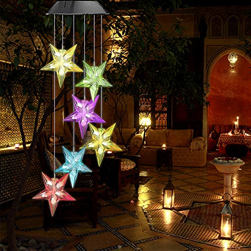 Solar Garden Lights,ELMCHEE Color Changing Wind Chimes Solar Star Mobile LED Portable Waterproof Outdoor Decorative Romantic Wind Bell Light for Patio Yard Garden - Thumbnail 4
