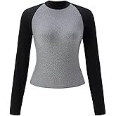 winkbay Women's Color Block Mock Neck Tops Basic Tees Long Sleeve Fitted Dressy Casual T Shirts