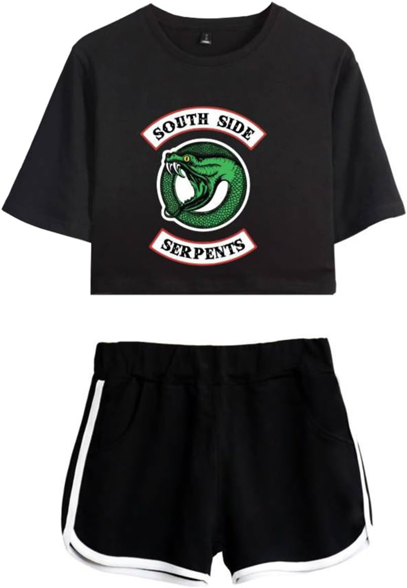 Women Casual Tracksuits 2pc Tops and Shorts Pyjama Sets Riverdale Summer T-Shirt Striped Sport Wear Printed with South Side Serpent