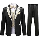 SWOTGdoby Boys Slim Fit Suits 4 Pieces Blazer Vest Pants Bowtie Jacket with Gold Rims for Wedding Party Prom
