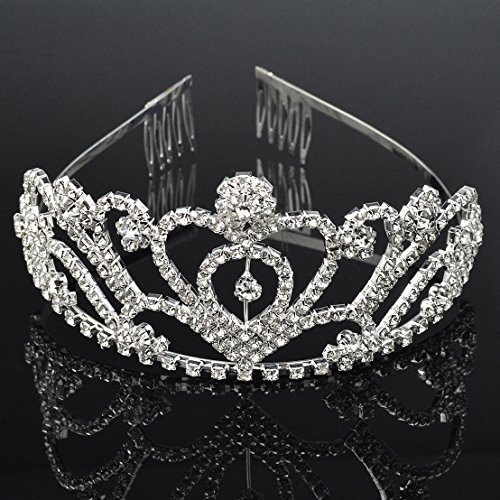 SUMERSHA 2 Pack Wedding Tiara Rhinestones Crystal Bridal Crown with Comb Heart-Shape Princess Crown Headband For Party - Thumbnail 6