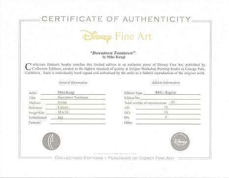 Amazon Who Framed Roger Rabbit Downtown Toontown Withジェシカ By Mike Kungl Hand Signed Limited Edition Of 95 Embellished Gicleeキャンバス 新しい27 X 18 With Coa Licensedによって発行とディズニーfineアート アートフレーム ポスター