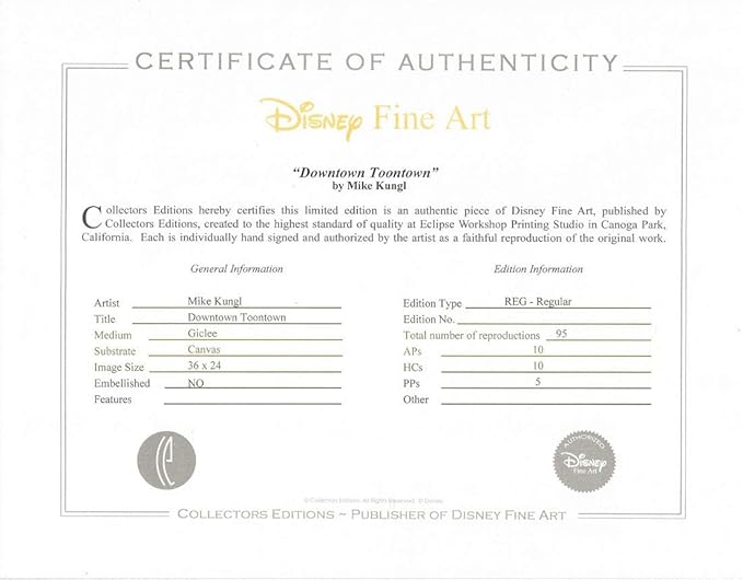 Amazon Who Framed Roger Rabbit Downtown Toontown Withジェシカ By Mike Kungl Hand Signed Limited Edition Of 95 Embellished Gicleeキャンバス 新しい27 X 18 With Coa Licensedによって発行とディズニーfineアート アートフレーム ポスター