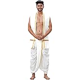 Chandrakala Readymade Pocket Dhoti and Angavastram with Golden Border for Men's (MK116-P)