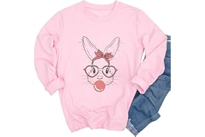 Ykomow Happy Easter Sweatshirt Women Long Sleeve Cute Bunny Rabbit Graphic Tees Pullover