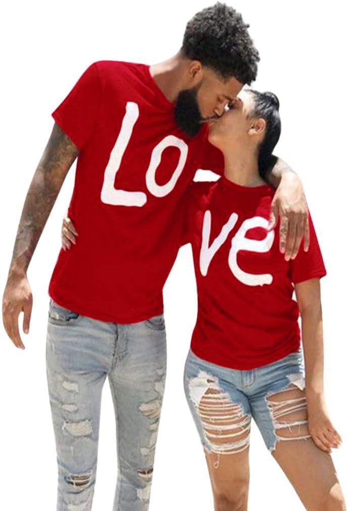 KaloryWee Love T Shirt for Men Women Cool Deign Letter Printed Valentines Day for Him Her Gift Weddding Couples