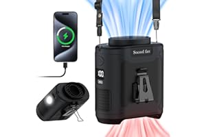 SOCOOL FAN Socool 10000mAh Portable Waist Fan Clip on Wearable Belt Personal Fan Rechargeable Battery operated With 5 Speeds & Flashlight Neck Hands-Free 40H Cooling For Travel Power Bank (Black, 10000mAh)