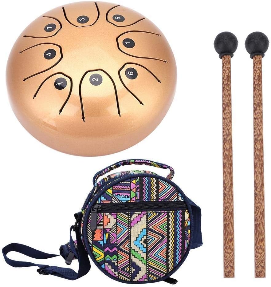 Rockyin Perfect Quality Hand Pan Handpan Tongue Tank Drum 5.5 Inch Percussion(Gold)