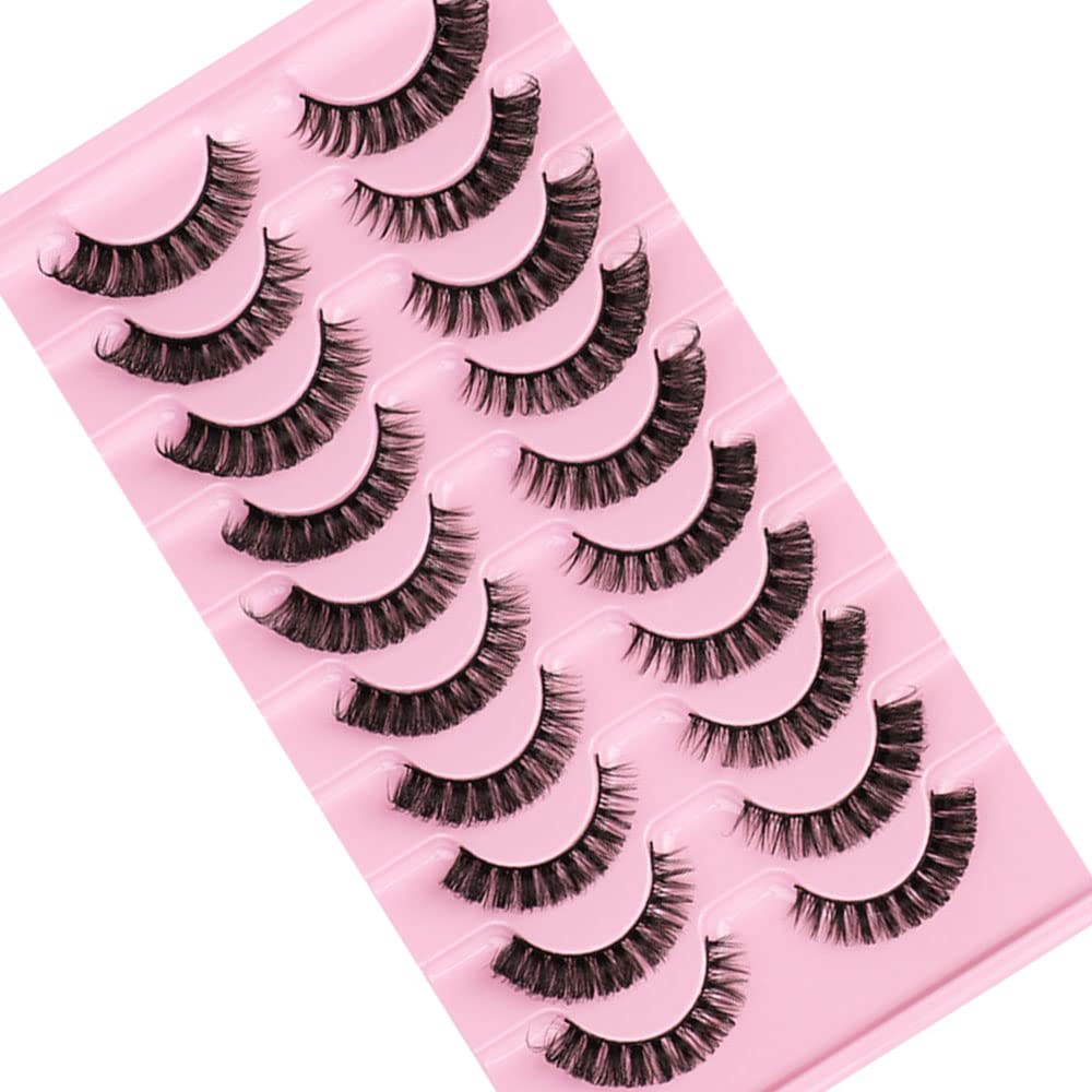 Eyelashes Russian Strip Lashes Natural Fluffy Wispy D Curly Effect Hybrid Strip Lashes Look Like Extensions 10 Pairs (D-04)