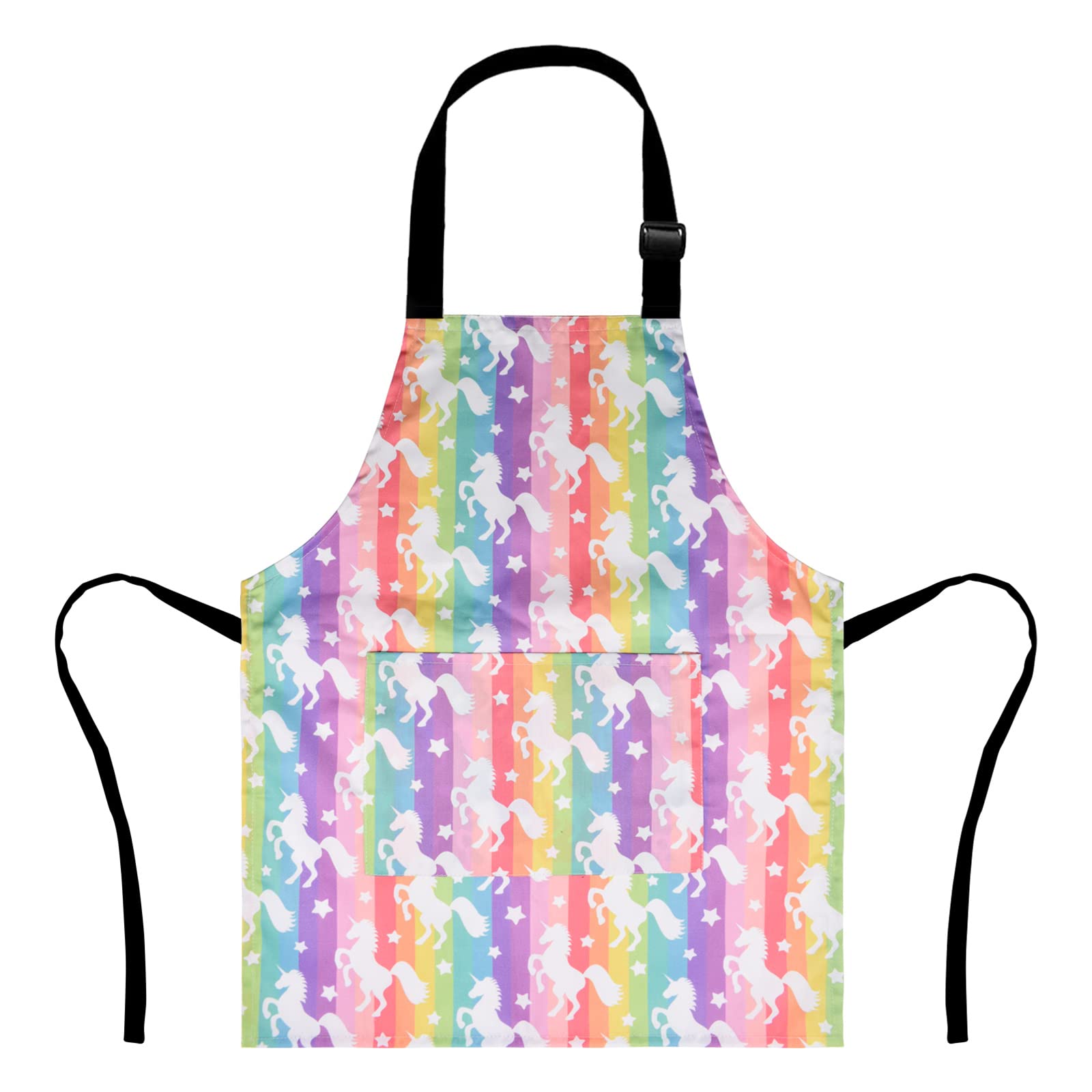 XonyiCos Kids Boys Dinosaur Apron with Pockets, Girls Aprons for Cooking, Painting, Kitchen Chef Apron for Children 3-12 Years (Rainbow & Unicorn, Small (3-5 Years)) — image 1