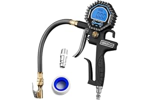 GERCHWAY Digital Tire Pressure Gauge with Inflator (3-200 PSI), Heavy Duty Air Chuck and Compressor Accessories with Swivel Air Chuck, Longer Hose, Large Display (0.1 Res)
