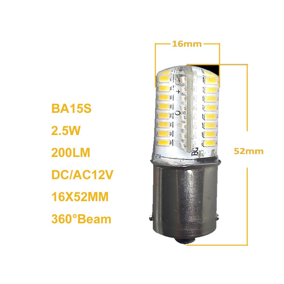 2PCS BA15S Led Bulb SMD3014 Warm White 2700-3000k DC12V AC12V Boat Car Light Replacement Bulb For RV Camper SUV MPV Car Turn Tail Reading Backup Lights 360°Beam (2pcs pack)