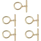 Craftdady 5 Set 18K Gold Ring Toggle Clasps T Bar & Hollow Round Buckle Closure End Clasps for DIY Bracelet Necklace Jewelry Making, 16.5x14mm