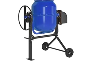 TABU 5.0 Cu.Ft. Electric Cement Mixer, 1/2HP Portable Concrete Mixer, Mortar Mixing for Seeds/Stucco, Freestanding Cement Mixing Tools with Wheels for Stucco, Blue