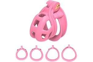 Upgraded Mens Lightweight Chastity Cage with 4 Sizes Rings, Male Comfortable Chastity Devices -HA16 (Pink, Nub)