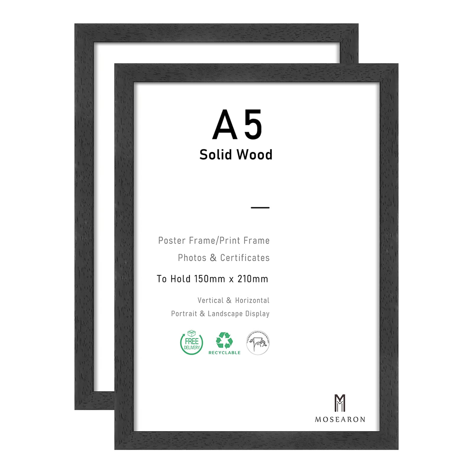 A5 Black Wood Poster Frame with Plexiglass Front Photo Frame Picture Frame for Wall Mounted (Black Wood,15x21,Set of 2) — image 1