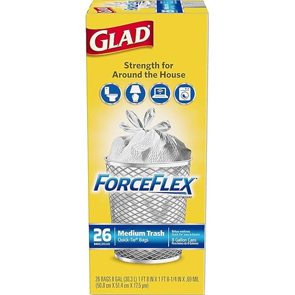 GLAD 70403 FORCE FLEX MEDIUM GARBAGE BAG 8 GALLON 26 COUNT