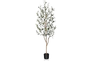 Kazeila Artificial Olive Tree 5FT Tall Faux Silk Plant for Home Office Decor Indoor Fake Potted Tree with Natural Wood Trunk and Lifelike Fruits