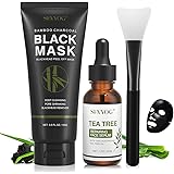 SHVYOG Blackhead Peel Off Face Mask, 3-in-1 Blackhead Remover Mask with Brush & Tea Tree Oil Serum, Charcoal Mask for Deep Cl