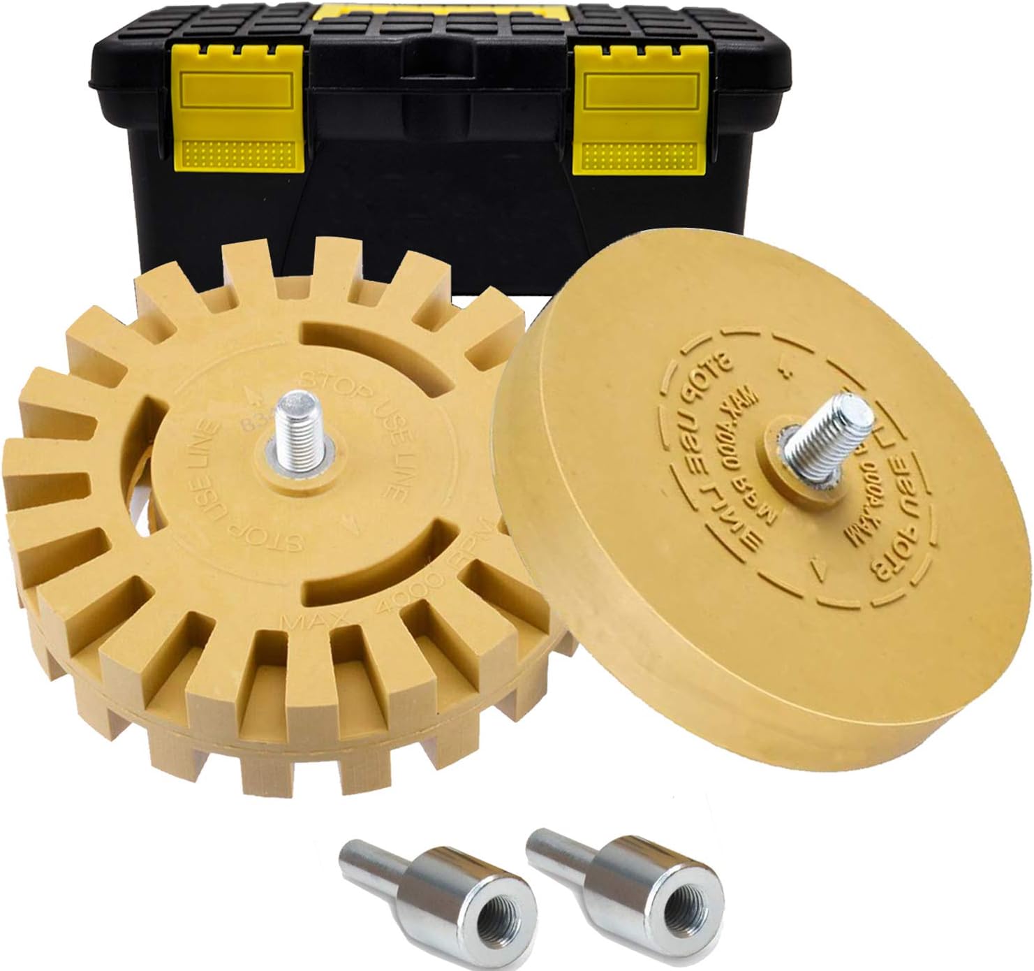 Decal Adhesive Remover, GOH DODD Rubber Eraser Wheel 4 Inch Car Sticker Remover with Drill Adapter Kit and Tool Box, 2 Pack