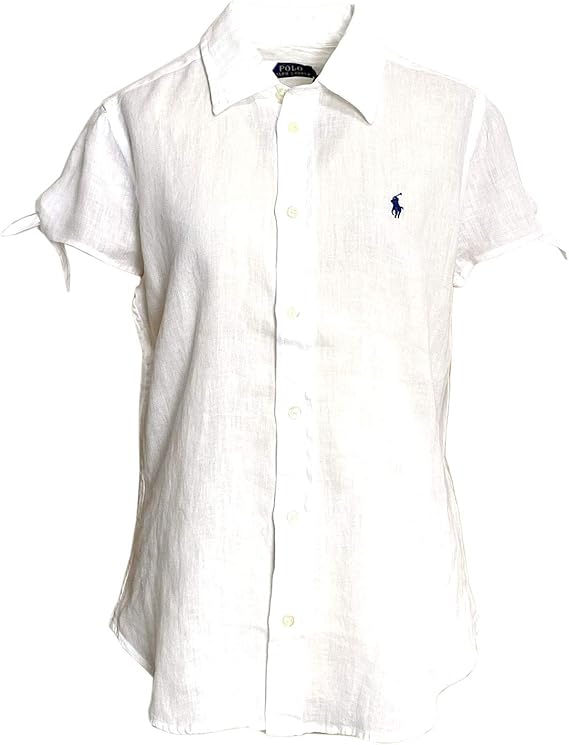 Amazon ポロ ラルフローレン Polo Ralph Lauren レディース ポニーワンポイント リネン パフスリーブ 半袖 シャツ Linen Shirts S White 並行輸入品 シャツ ブラウス 通販
