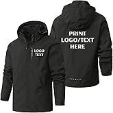 KENSBUY Custom Men's Waterproof Outdoor Jacket with Zipped Pockets Personalized Lightweight Windbreaker Hooded Rain Coat