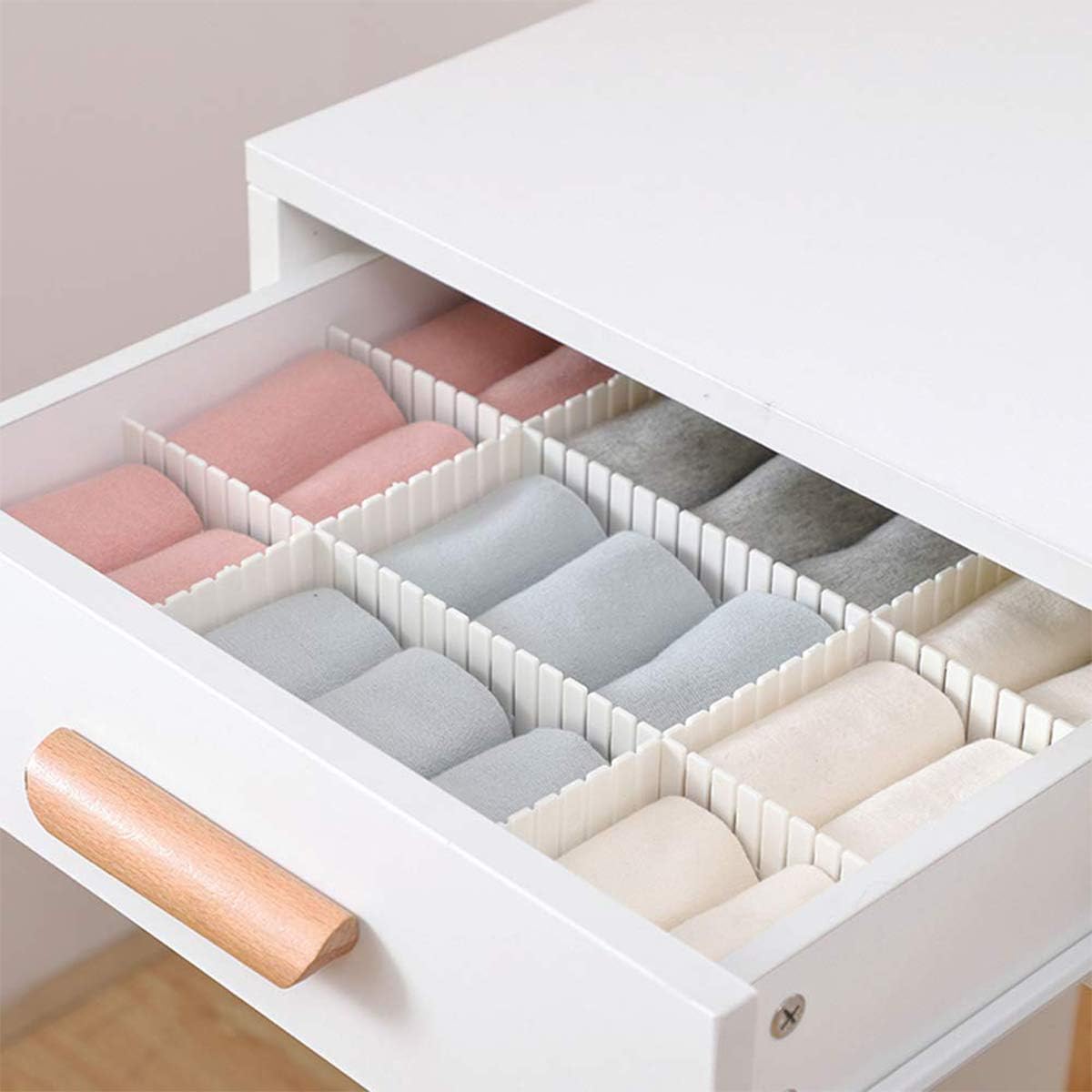 JieGuanG DIY Plastic Drawer Dividers, 8Pcs White Drawer Organizer Accessories: Home & Kitchen