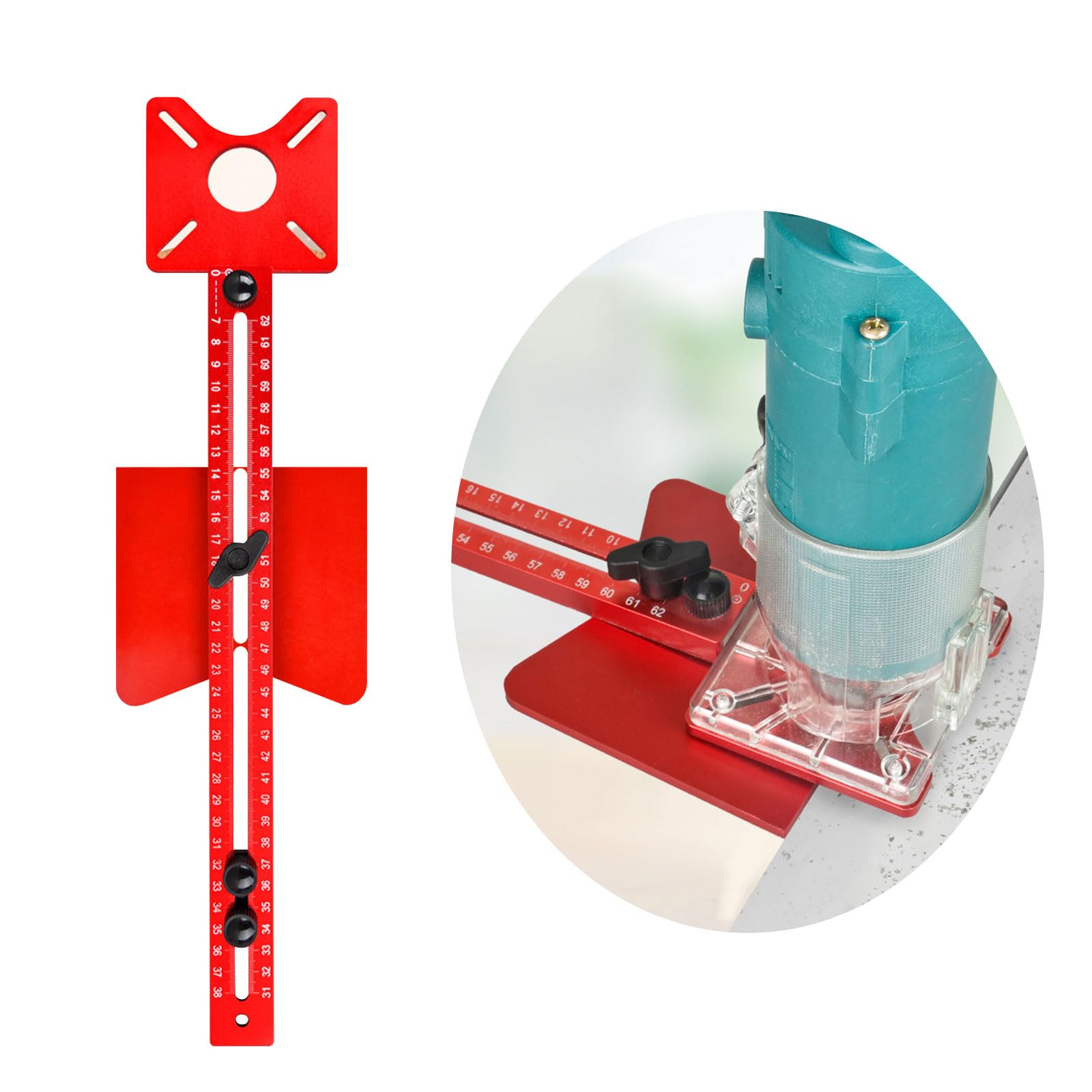 Upgraded Router Milling Groove Bracket, Adjustable 4 in 1 Milling Router Circle Cutting Guide, Aluminum Router Cabinet Hardware Jig with Metric Scale for Flip Board Trimming